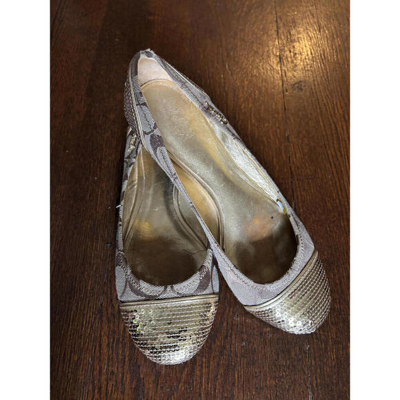 FLASH SALE!
Coach Women's Brown Signature Flats with Gold Sequin Toe - Picture 1 of 7